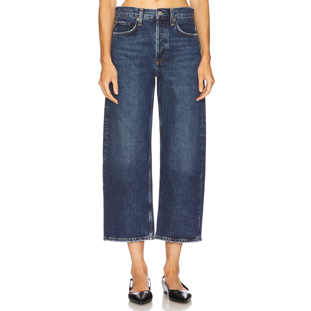 AGOLDE Arc Wide Leg Cropped Jeans Shortwave Size 23 Barrel Leg Dark Wash Denim
